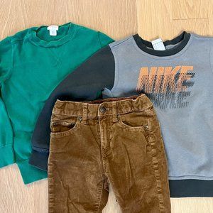 3 peice boys items: JCrew corduroy pants, Nike sweatshirt, JCrew sweater-size 6